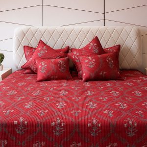 Ajrakh Gulbagh Red Quilted Bedcover