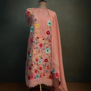 "Bloom Royale" – Pink Embroidered Organza Unstitched Suit