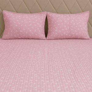Blush Pink Quilted Bedcover with Petite White Floral Print