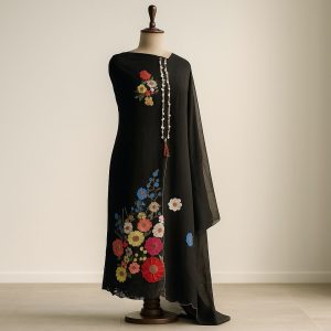 Phoolwari Charm – Black Organza Floral Magic
