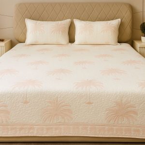 White Quilted Bedcover with Tree Motifs