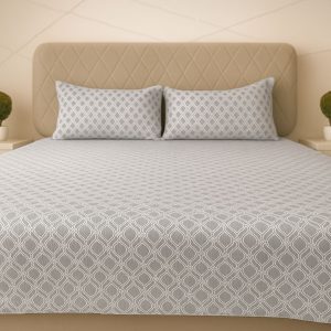 Soft Grey with White Geometric Pattern Quilted Bedcover