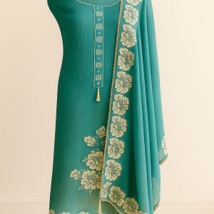 Phool-Sa Nazara - Sky Blue Tissue Unstitched Suit