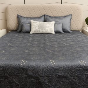 Grey Embroidered Flower Bedcover