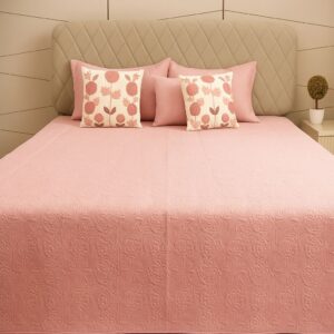 Peach Quilted Bedcover With Towel embroidery flowers