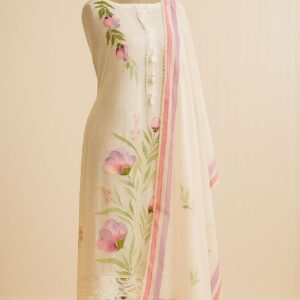 Chanderi Charm White Unstitched Suit