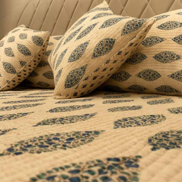 Ajrakh Block Print Blue Bedcover-Aaroha Living