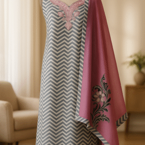 Midnight Chevron Muslin Unstitched Suit
